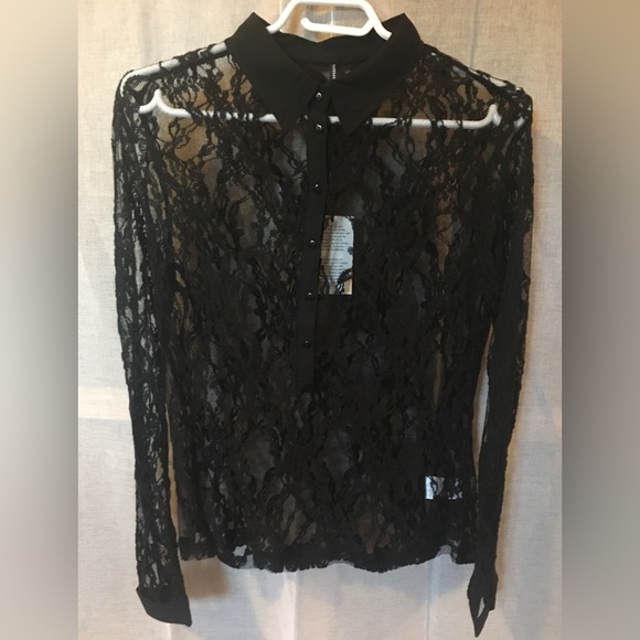 Peppercorn Tops - Black lace button up overlay.